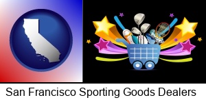 San Francisco, California - a sporting goods shopping cart