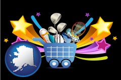alaska map icon and a sporting goods shopping cart